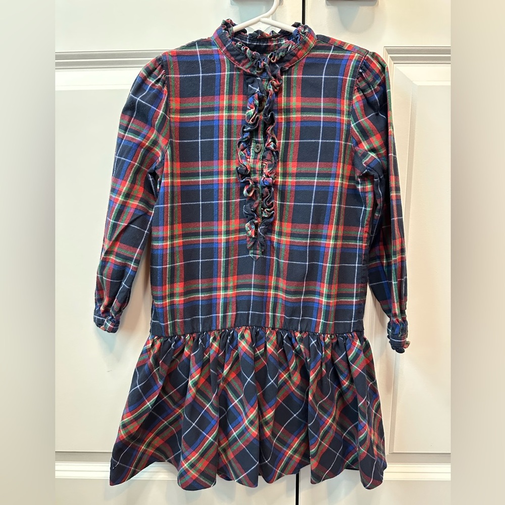 Ralph Lauren Girls Tartan Plaid Ruffle Collar Dress Size 4/4T